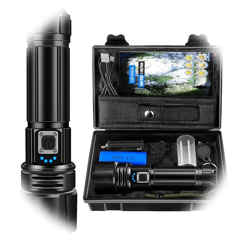 LIANGTE custom Led Lights 100000 Lumen Camp Waterproof Flash Light Powerful USB Rechargeable Tactical Torches Flashlight