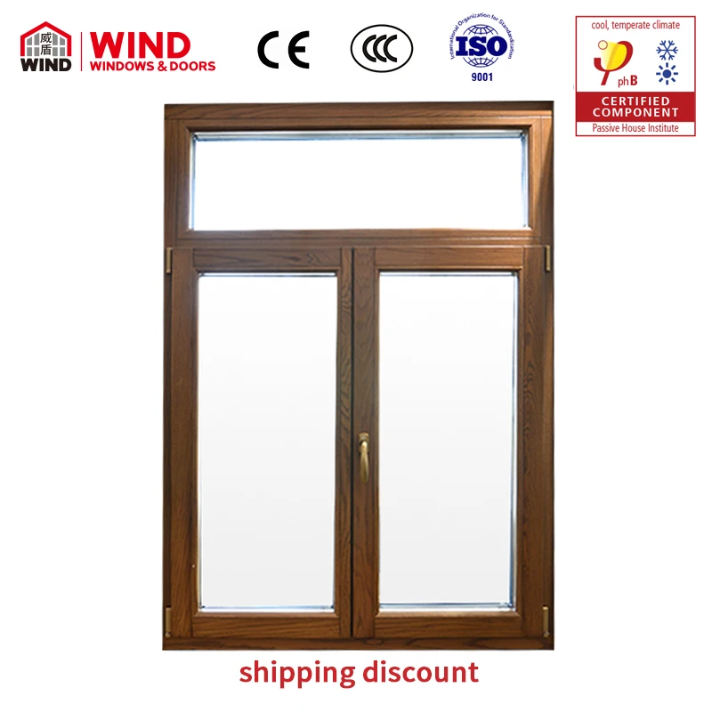 Окно из закаленного стекла, сертифицированное трехслойное стекло, пассивное окно для дома, высокоэффективное пассивное окно для дома из алюминия и дерева