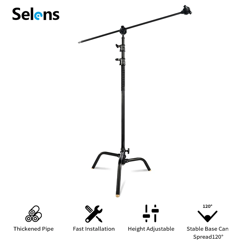 Selens C-type Photography Light Stand Heavy Duty Black For Photo Video Studio Equipment