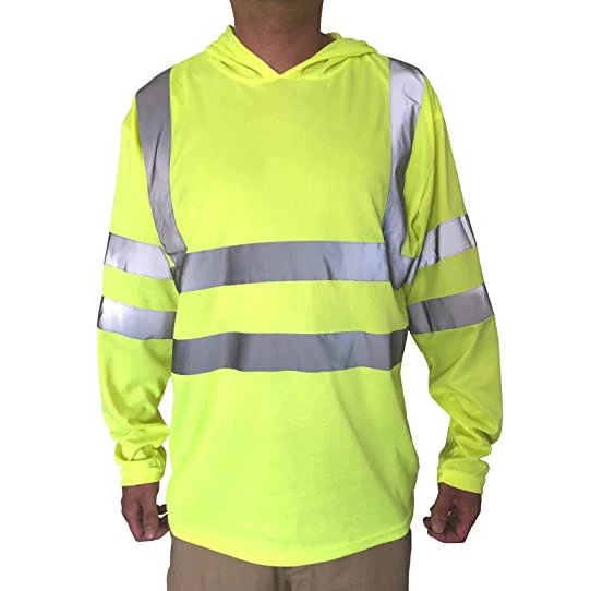 Custom Logo 100% polyester Hi Vis High Visibility T Shirt Long Sleeve Safety Construction Work Reflective Shirts with Hood