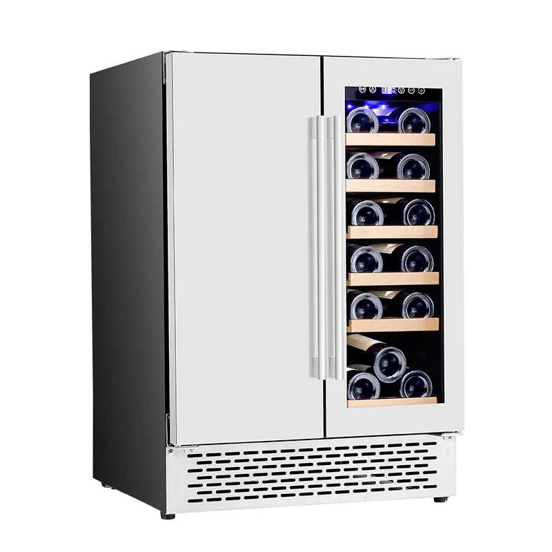 High Efficiency Beer Cooler Compressor Beer Refrigerator with Lock Wooden Shelves Side by Side Two Doors Dual Zone Beer Fridge