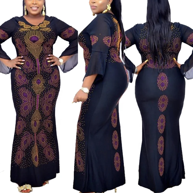 
2021 Cyalaa Crystal Plus Size Bodycon African Maxi Dresses Women Party Dress C2679# 