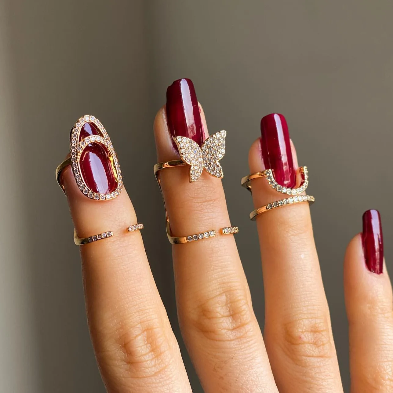 European and American copper inset zircon bow nail joint ring personality creative wear detachable nail ring for women gift