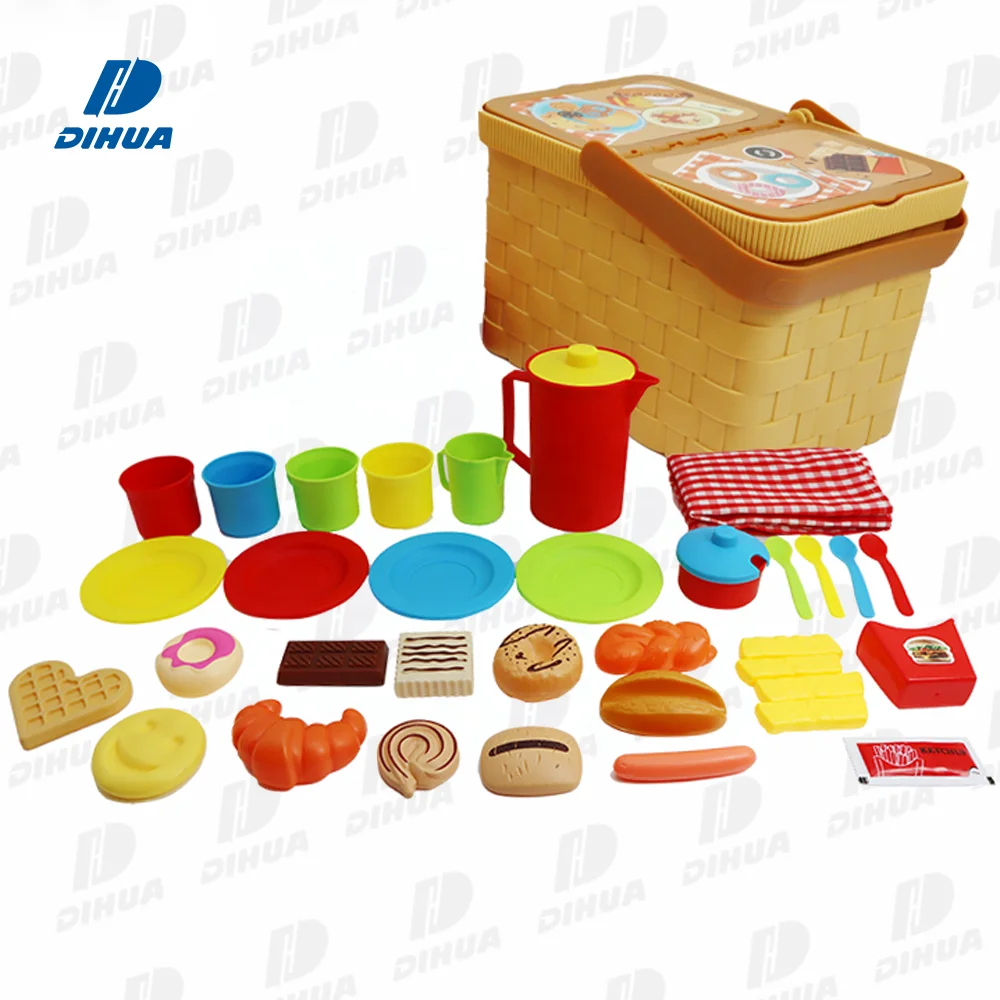 Комплект игрушек для пикника с чайной чашкой, корзина и столовые приборы, детская игрушка для раннего развития, ролевая игра, Интерактивная игрушка для еды