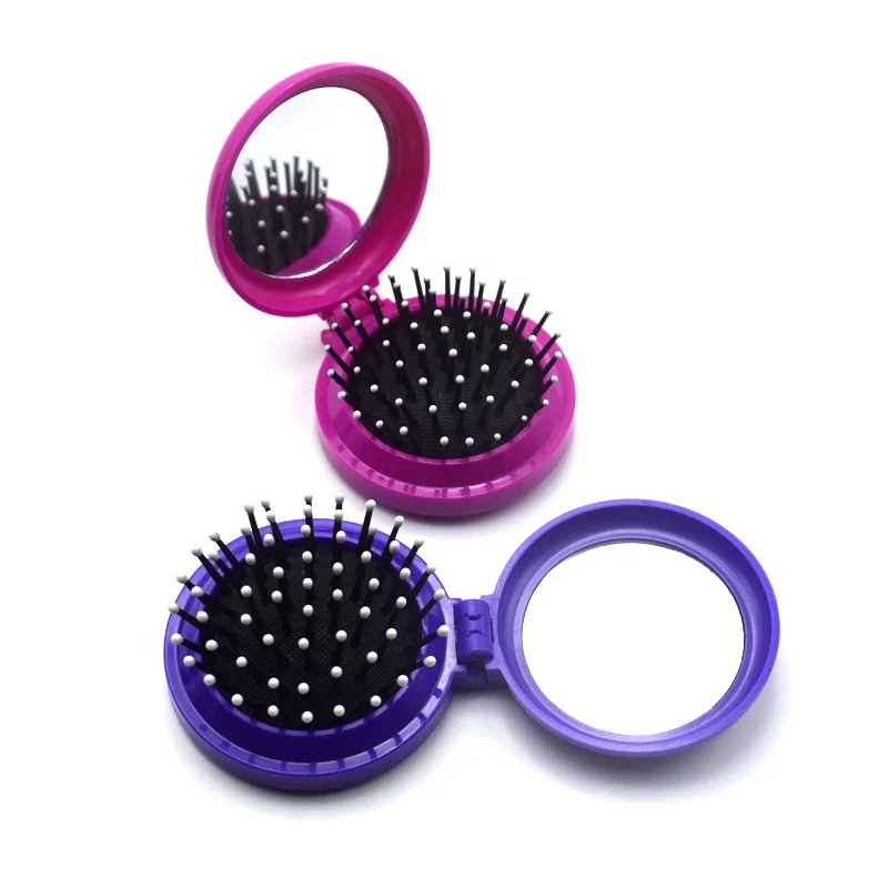 Yaeshii Dense Comb Portable Plastic Folding Round Hair Brush Brush Mirror Foldable