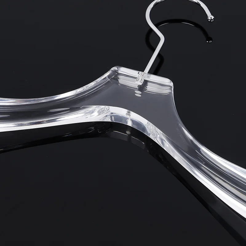 Manufacture wholesale silver or gold metal hook custom logo crystal clear acrylic clothes hanger for women