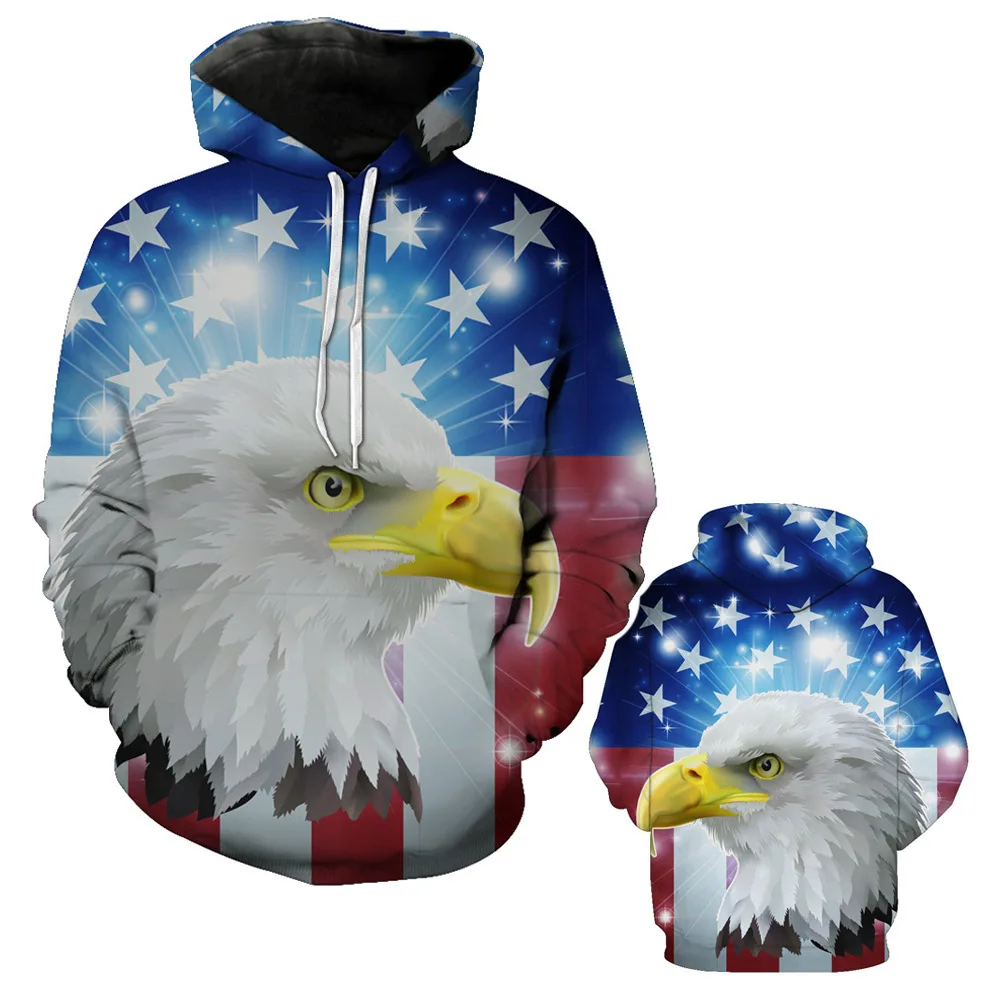 Wholesale American Style Eagle Hoodies Pocket Nation Pattern 3D Printing 2024