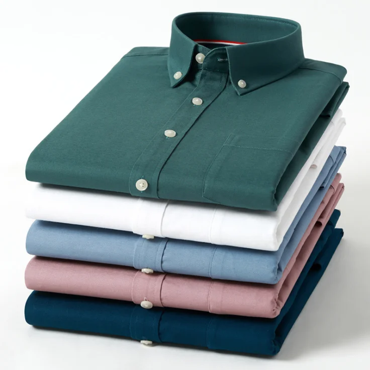 New Pure Cotton Long Sleeve Button Down Collar Solid Patch Pocket Oxford Shirt For Men