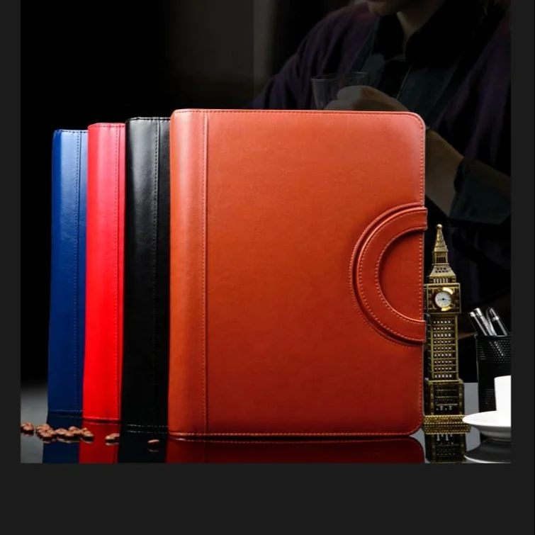 Wholesale PU Folder A4 Leather Binder Portfolio With Handle and Calculator Custom Executive Zippered PU Leather A4 Padfolio