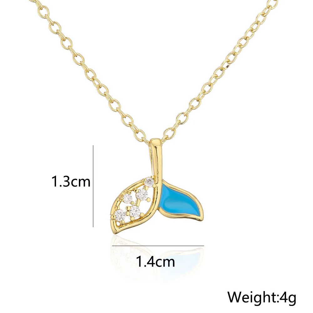 Ocean Style Dripping Oil Fish Tail Pendant Necklace Dainty Gold Plated Micro Pave CZ Animal Tail Necklace Jewelry