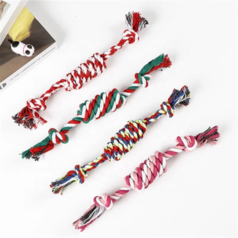Christmas Crutch Dog Bite Rope Training Bit Resistant Knot Ball Grinding Teeth Knitting Handmade Pet Cotton Rope Toys