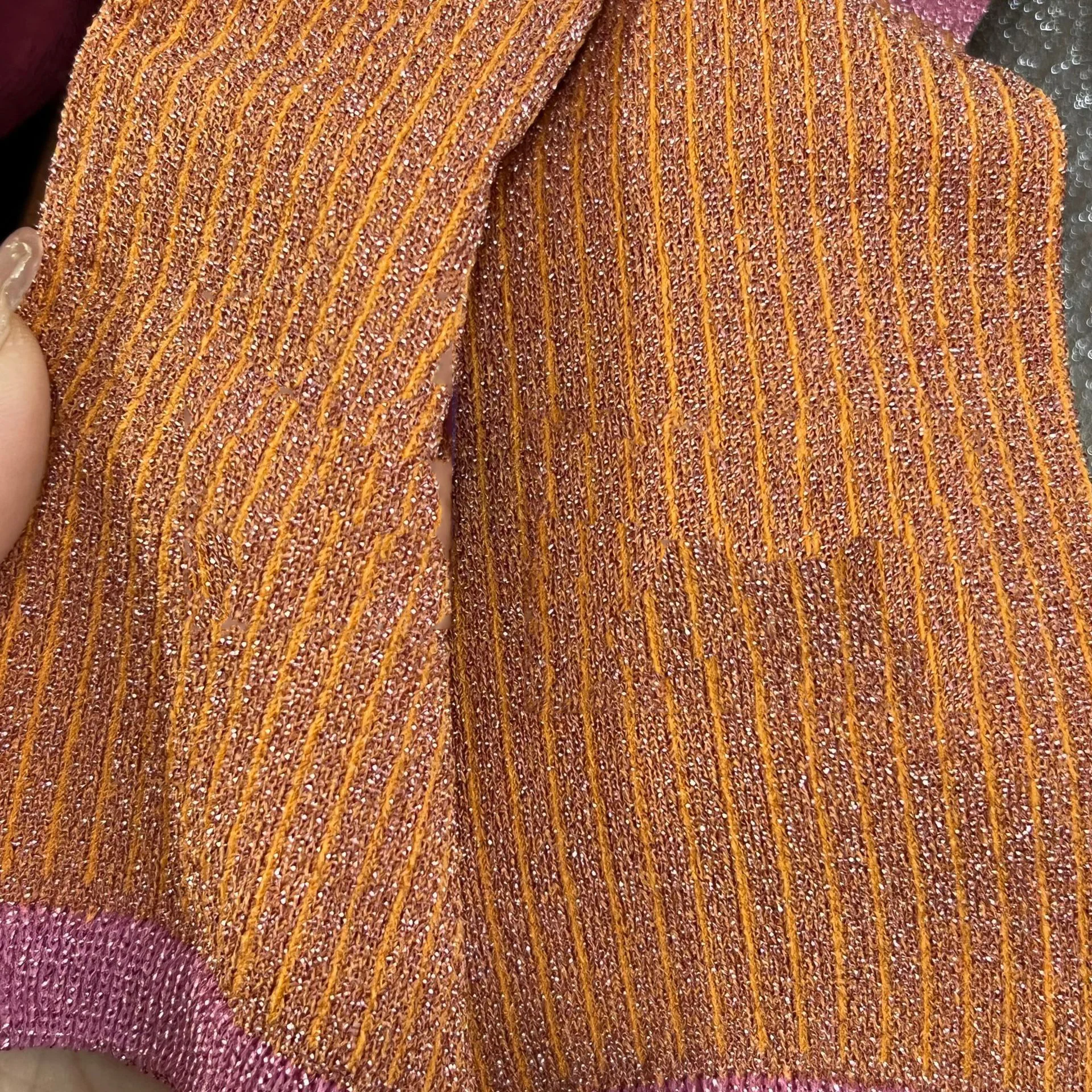 Solid color golden silver yarn made polyester women double cylinder socks