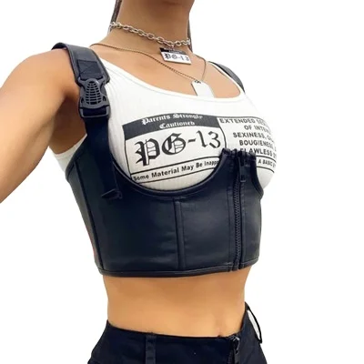 Кроп-Топ женский с принтом базовый Повседневный эластичный Топ из натуральной кожи майка в стиле панк белого и черного цвета лето