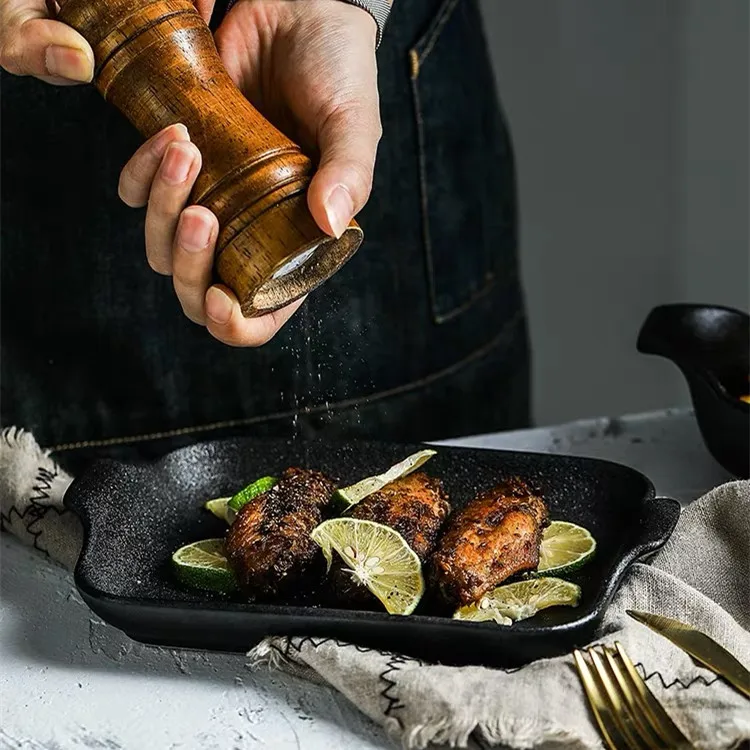 Nordic restaurant home kitchenware black baking pan unique matte design cheese ceramic bakeware