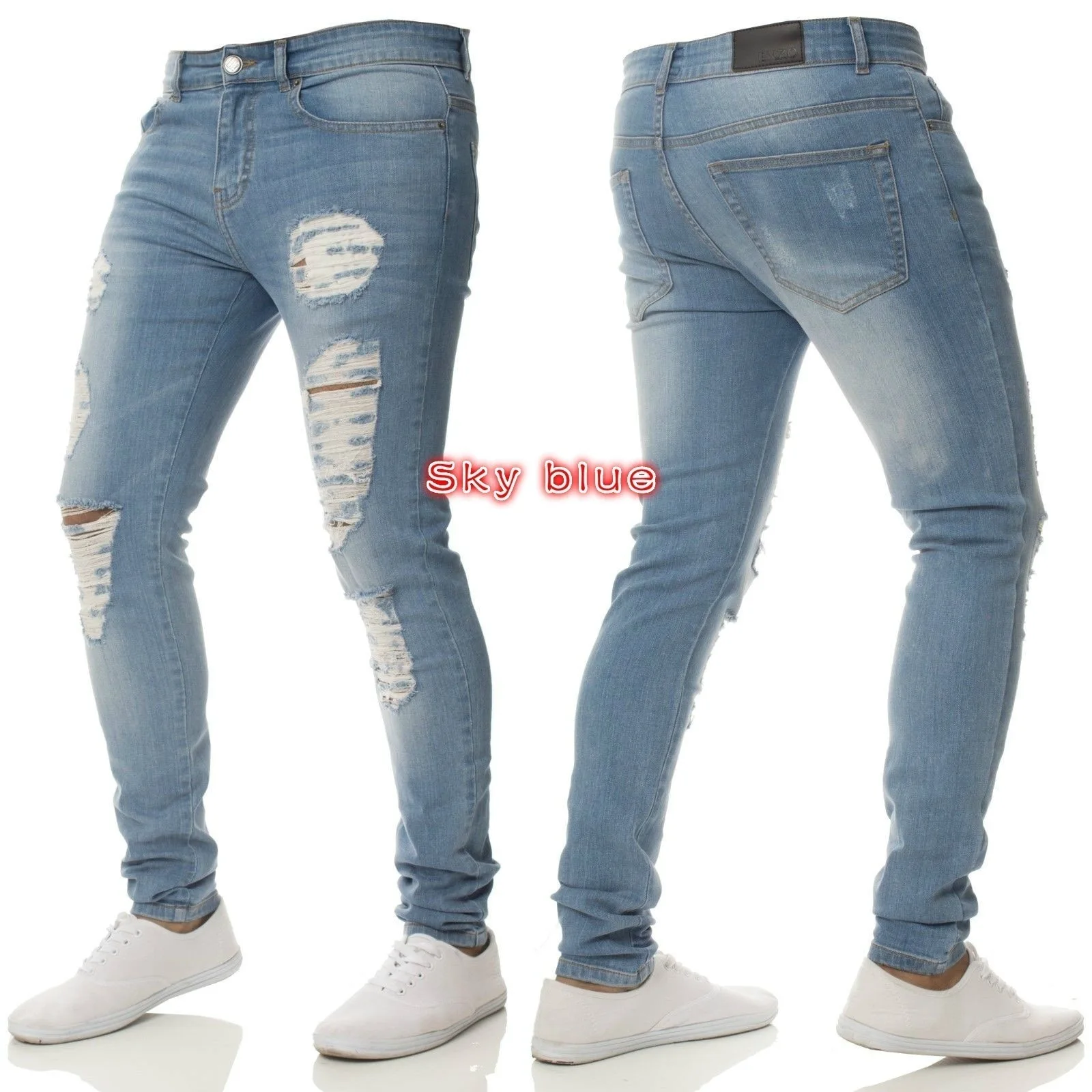 Men jeans Printed Denim jeans All Cotton Straight distressed Leg Ripped skinny Fashion Denim Pants Cool Men Jeans