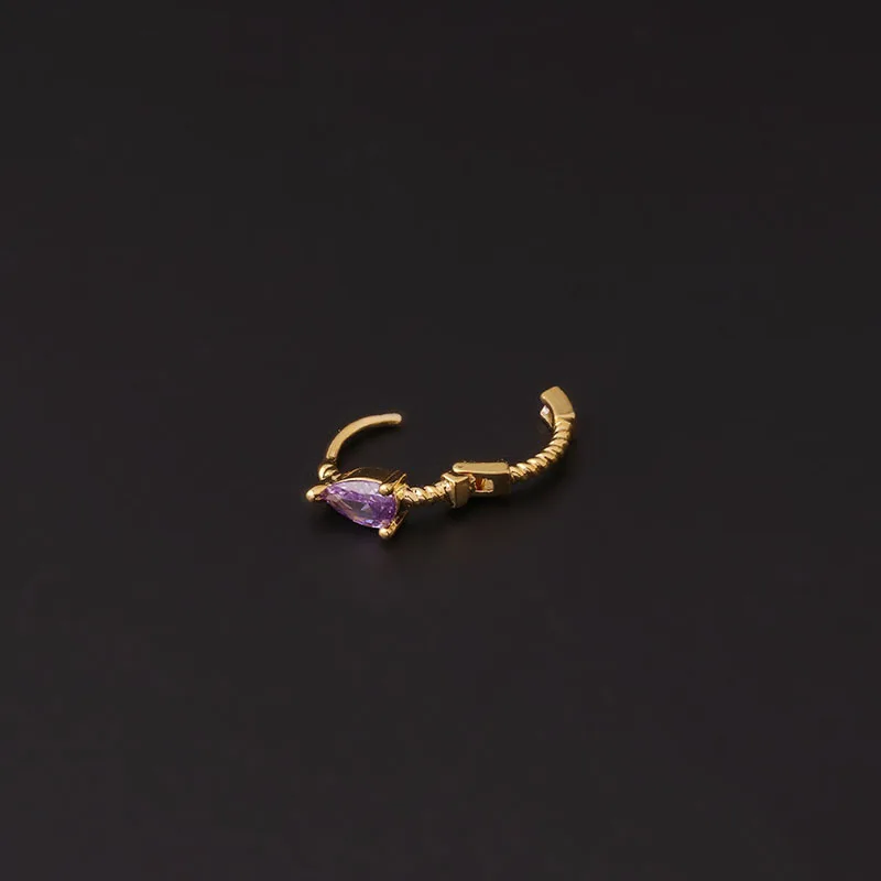 Huggie earring simple design piercing jewelry gold mini purple water drop shaped zircon small hoop twist cartilage piercing
