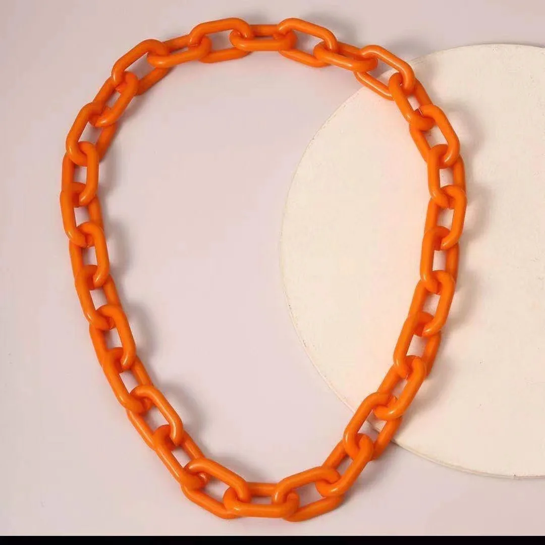 Hip-pop Style Fashion Acrylic Link Chain Necklace Matte Clear Black Pink Orange Yellow White Colors