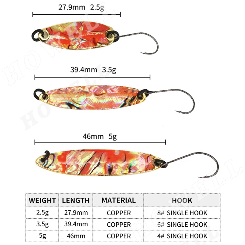 2.5g 3.5g 5g Artificial Abalone Shell Copper Metal Fishing Lures Jig Spoon Fishing Bait Lures
