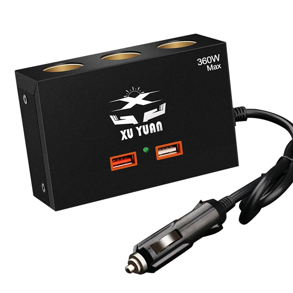 Smart Car Cigarette Lighter Fast Charger QC 3.0 12V/24V 180W/360W Mobile Phone Charging 2USB 3 Smoke Hole Auto