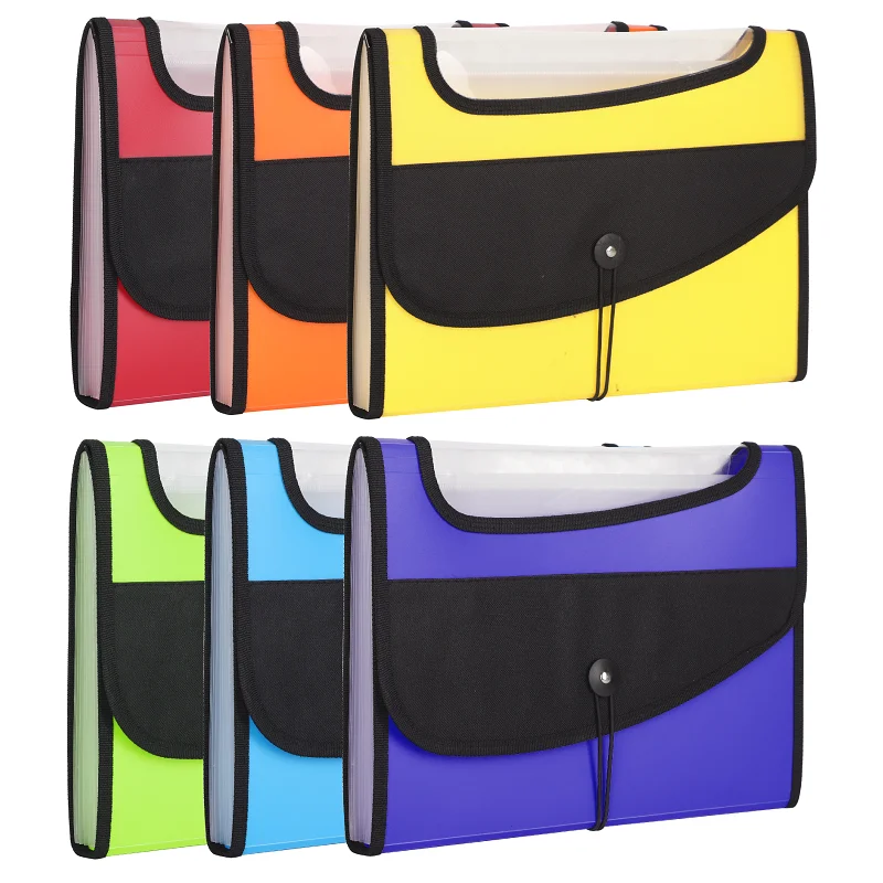 A4 PP Filing System Paper Expandable 13 Pockets Colored Hot Pressing Forming Accordion File Organizer With Cloth Edge Wrap