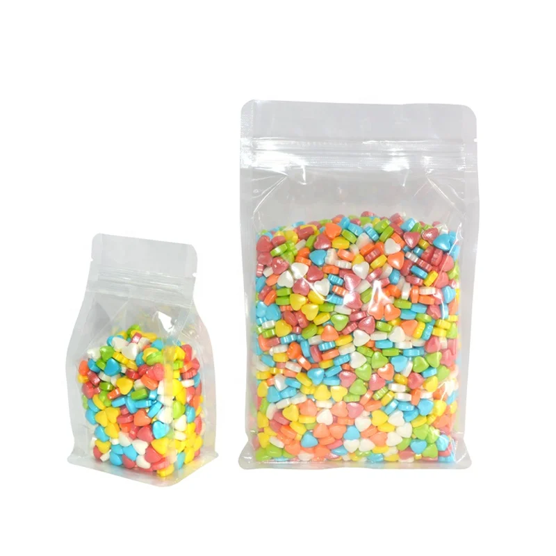 50 Pcs Transparent Flat Bottom Box Pouch Stand Up Zip lock Eight Sides Seal Bag Side Gusset Clear Plastic  1 Pound Coffee Bags