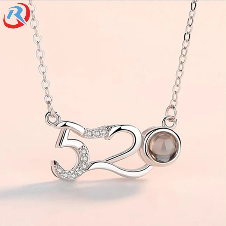 wholesale Rose Gold Silver 100 Languages I Love You Statement Necklace Love Memory Pendant  Necklace