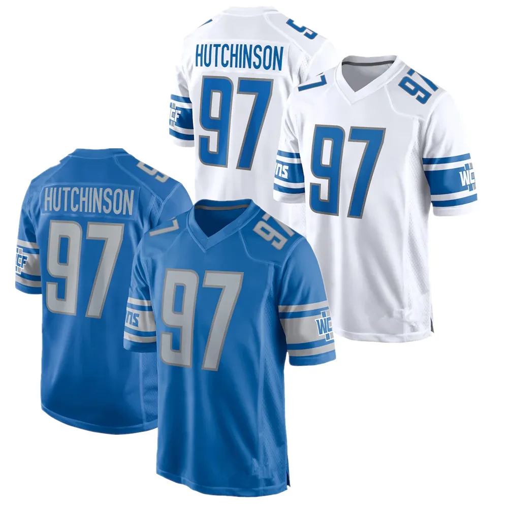 2023 синие майки Aidan Hutchinson #97 сшитые драфты первого раунда американский футбол футболки с ограниченной ответственностью