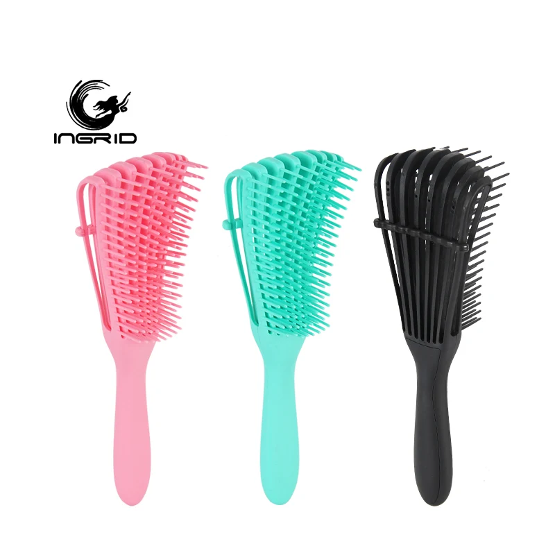 Custom Logo Plastic Octopus Eight Rows Black Hair Detangler Brush  Scalp Care  Detangling Brushes For Woman