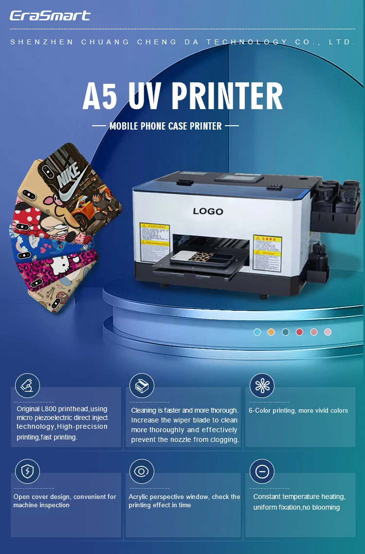 Hot Selling A5 UV Mini Printer  A5 UV Printer for  Phone Case  USB PVC Card Printer 6 Color CISS system with Software