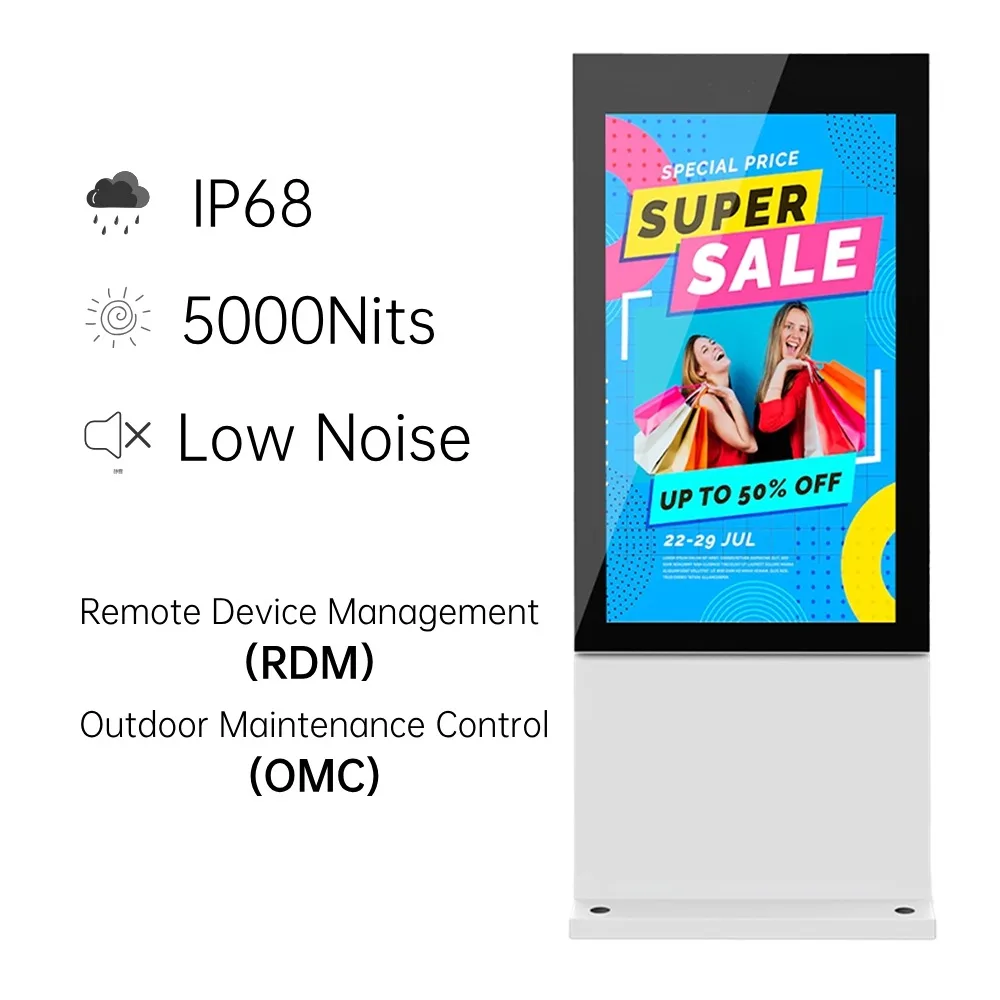 MWE Custom Ip65 4K High Brightness 4k Remote Global Case Standing Digital Signage and Displays Outdoor Tv Waterproof Sign Board