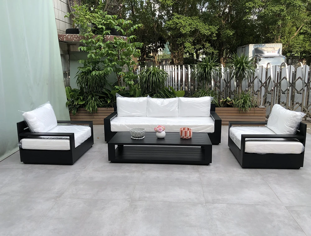 Luxury Hotel Patio Furniture Marbella Aluminum Outdoor Sofa Set With Armchair