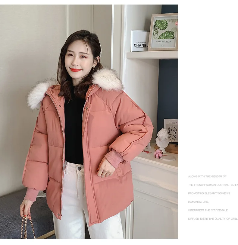 South Korea fashion women outdoors casual fur hooded coat women winter thick jacket down cotton padded jacket
