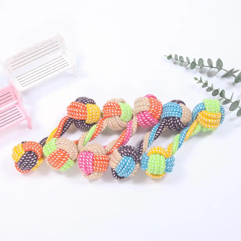 Factory Wholesale Multicolor Cotton Rope Braided Bite-Resistant Cleaning  Dog Toy Pet Toy Ball dog toys for aggressive chewers