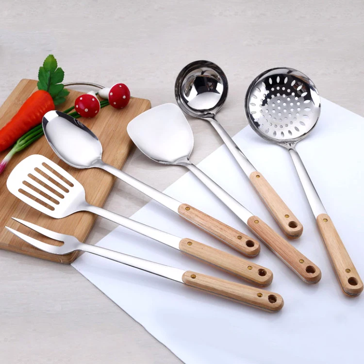 Wholesale kitchen cooking utensils wooden handle stainless steel utensils kitchen accessories