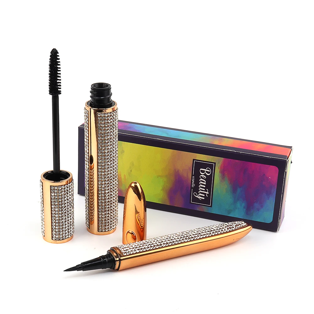 Customized golden shiny eyelash longer mascara crystal popular waterproof liquid eyeliner glue pencil