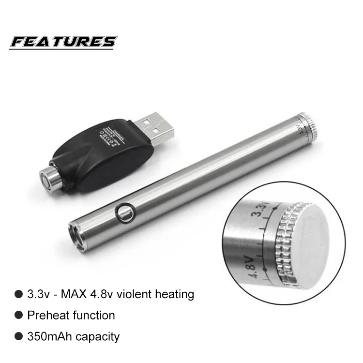 
Alibaba Top seller 510 thread vape pen 350mah battery rapid charging adjustable voltage 3.3V-4.8V cbd oil vape pen custom logo 