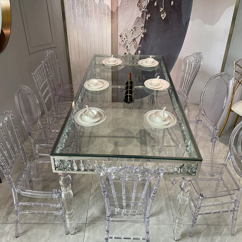 Furniture Rectangle Crystal Clear Office Conference acrylic table party Desks Glasstop Table Hotel Wedding Dining Tables legs