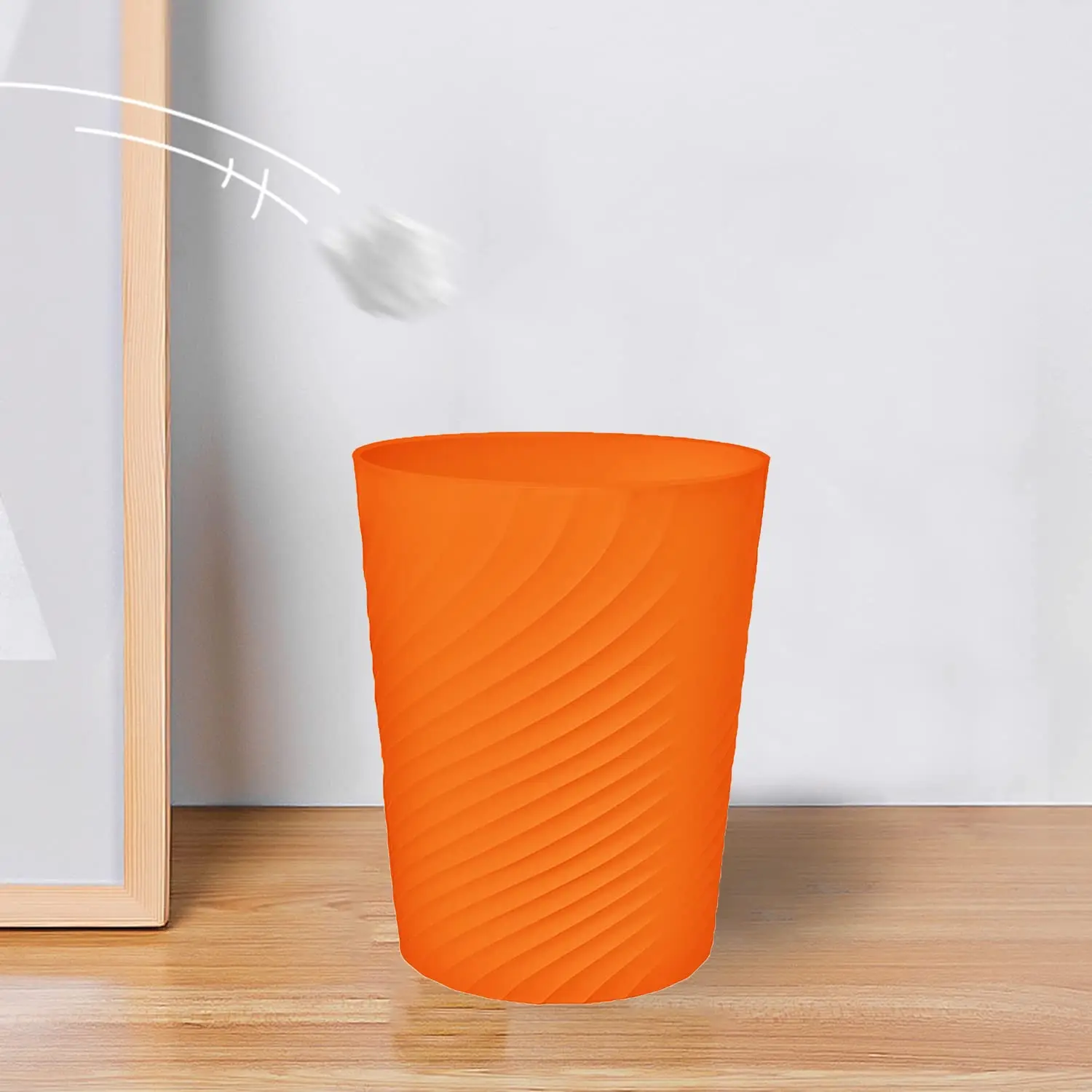Orange Small Trash Can Wastebasket Recycling Bin Slim Profile for Compact Spaces Bathroom, Office, Bedroom, Kitchen