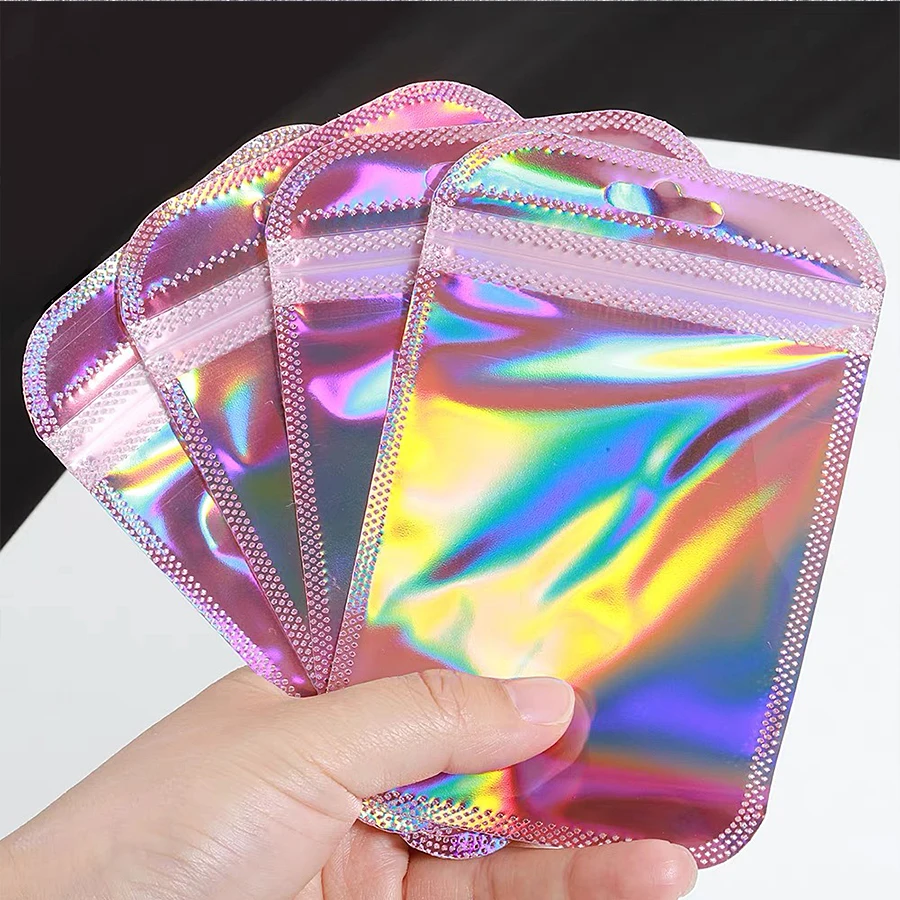 Biodegradable Plastic Bracelet Jewellery Ring Packaging Pouch Bag Holographic Pvc Zipper Bags With Cartoon Pattern