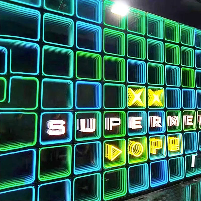 Custom 3D Infinity Mirror Neon multilayer Magic mirror logo LED Abyss Mirror