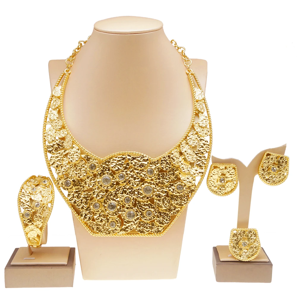 Yulaili wholesale moroccan wedding jewelry Necklace women Cheap jewelry Dubai  18k Gold  Big Jewelry Set for party woman
