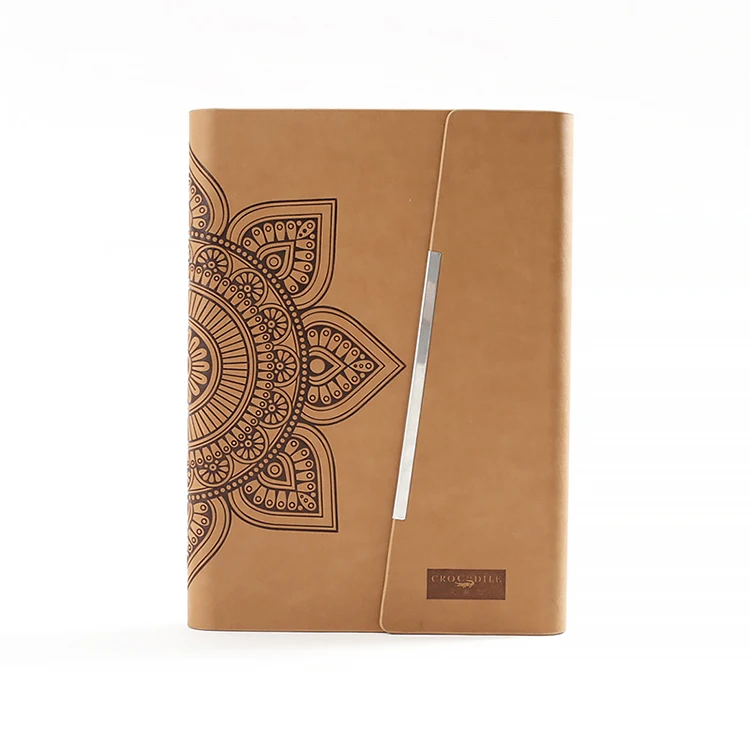 Custom High Quality A5 Pu Leather Hard Cover 3 Fold With 6 Ring Binder Notebook
