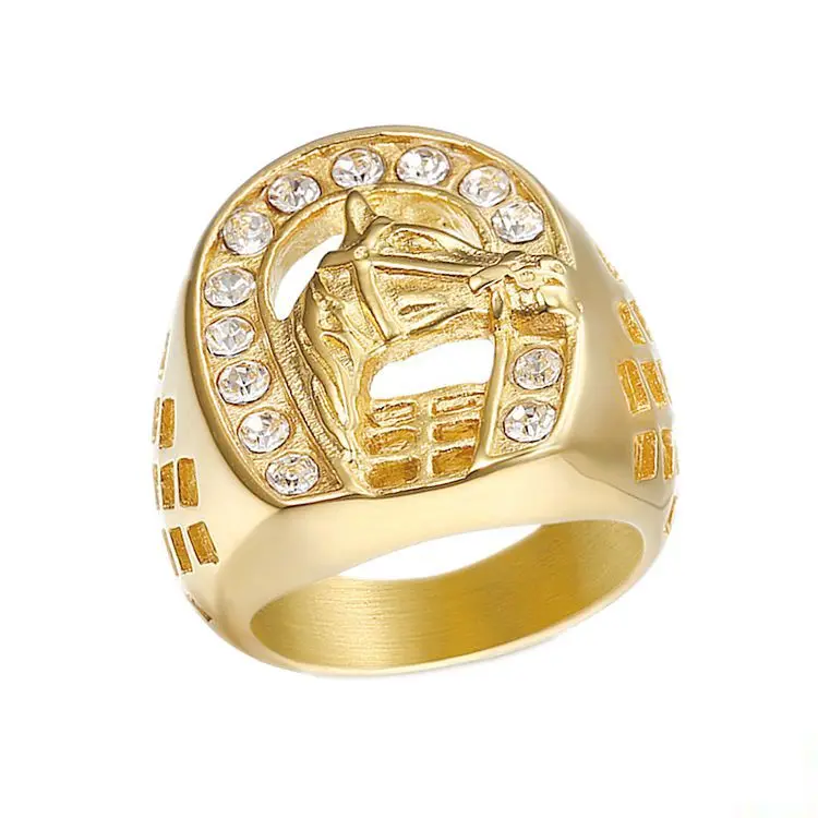 
2021 New Fashion Latest Designs Gold Plated CZ Horse Head Man Rings 
