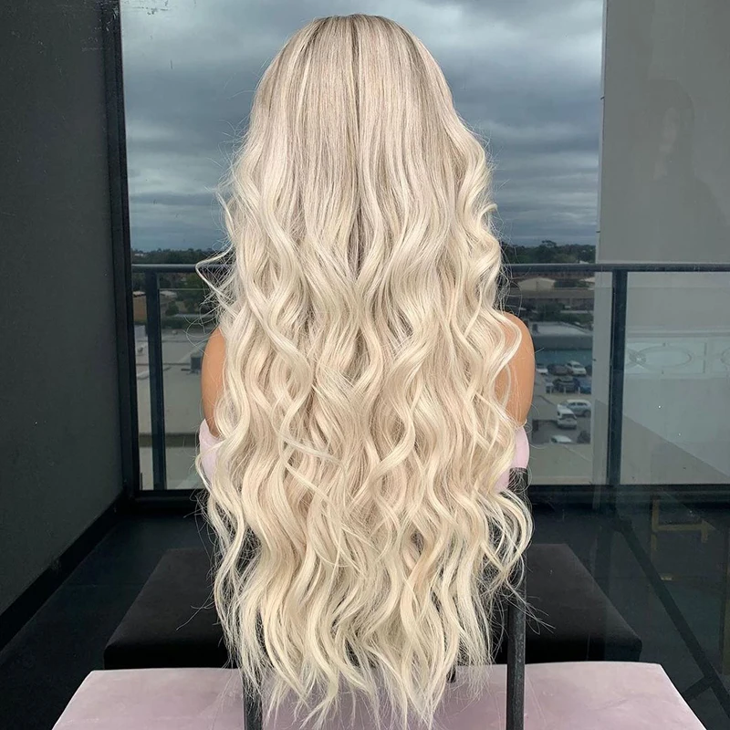 Ombre Grey/Blonde Color 13x4 Lace Body Wave 100% Human Hair Wig  Hair Glueless Full Lace Frontal Wig For Women