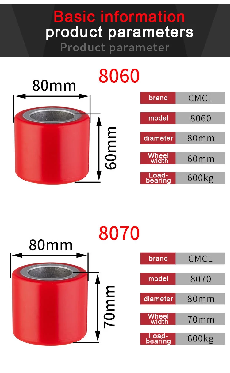 High load pu 600kgs forklift caster 80*60 flexible rotation mechanical equipment forklift caster