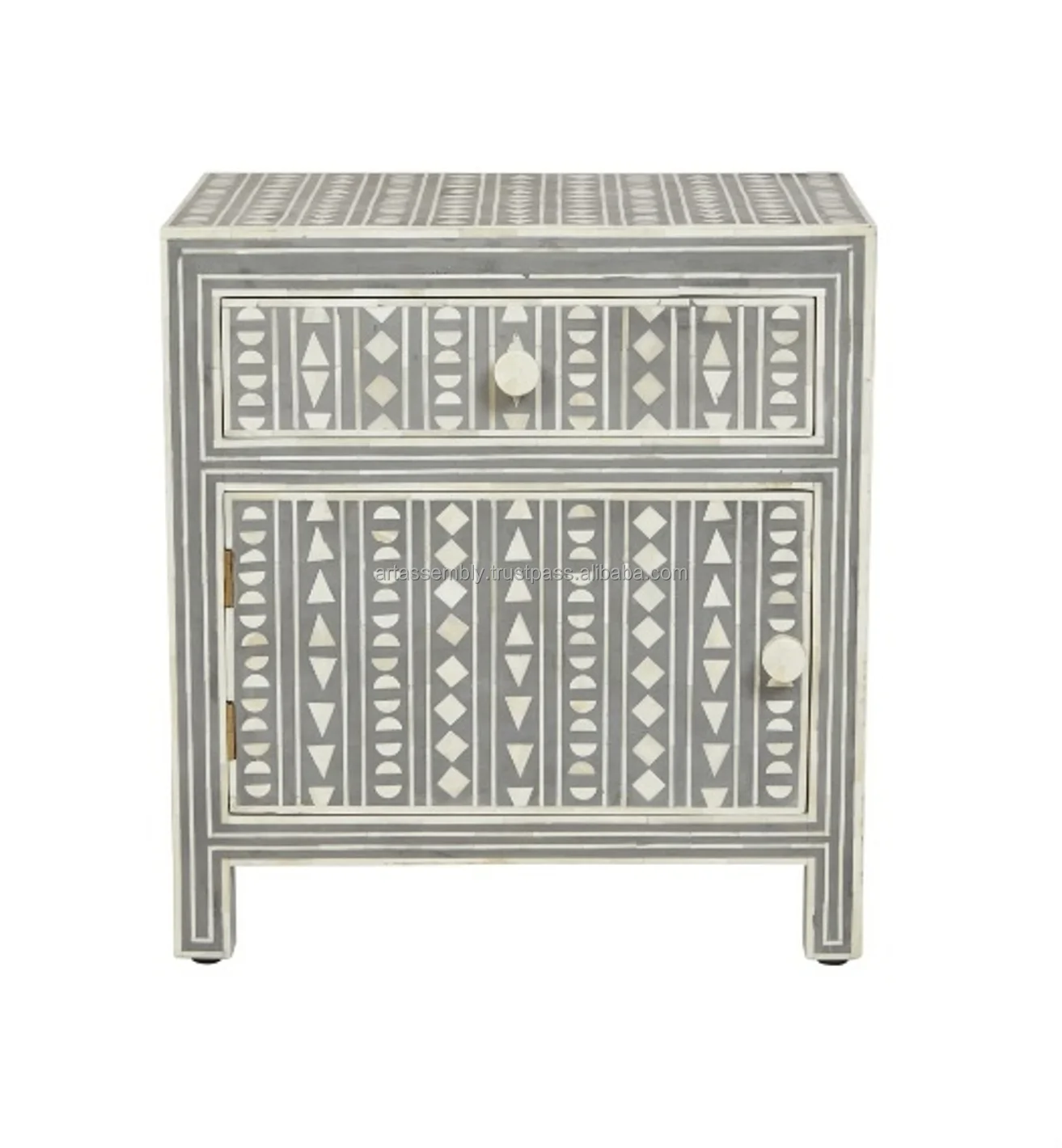 Bone Inlay Bedside Bedroom Nightstand table by Art Assembly