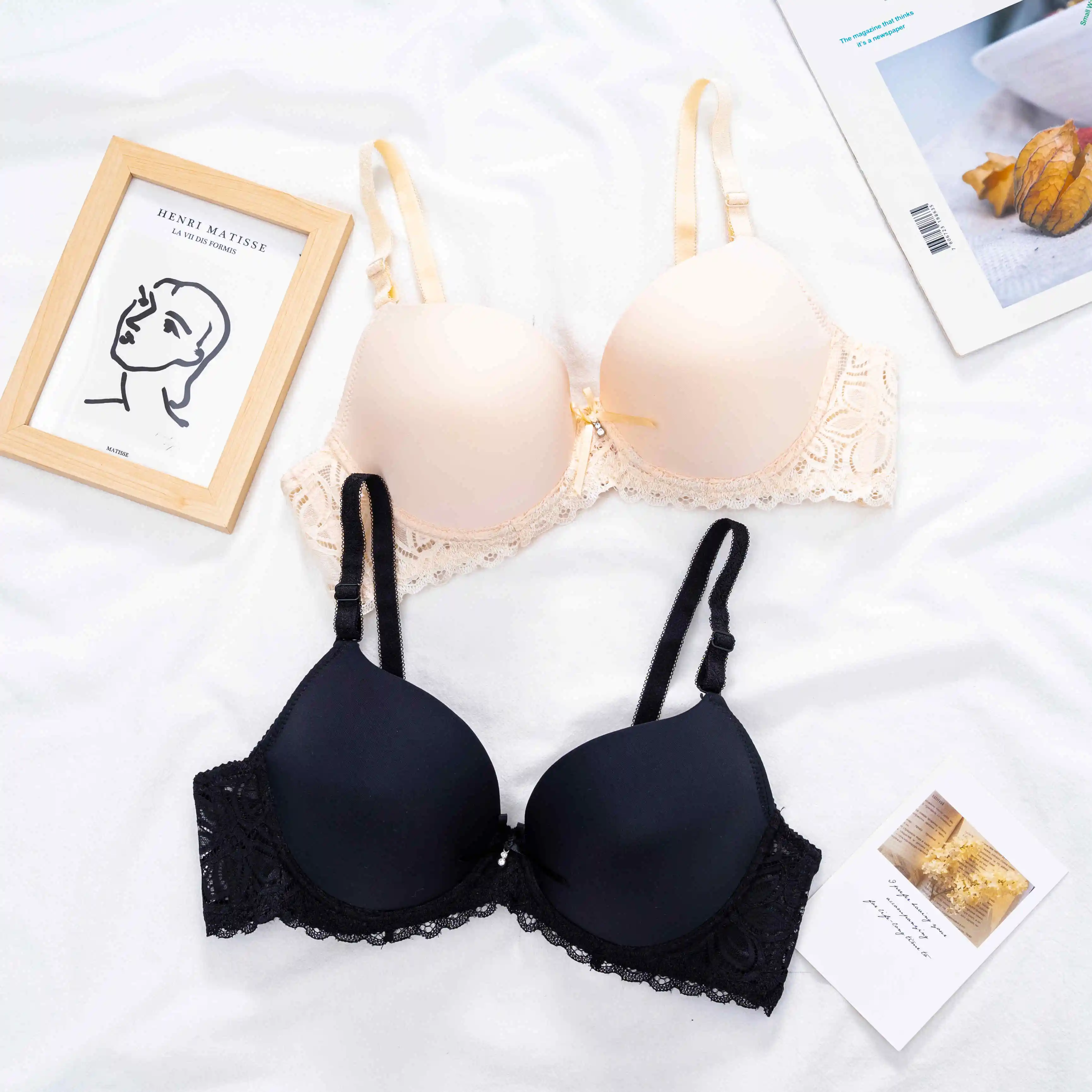 Custom Young Girl 32 Size A B Small Cup Women Seamless Panty Bras Brief Sets Wireless Push Up Bra