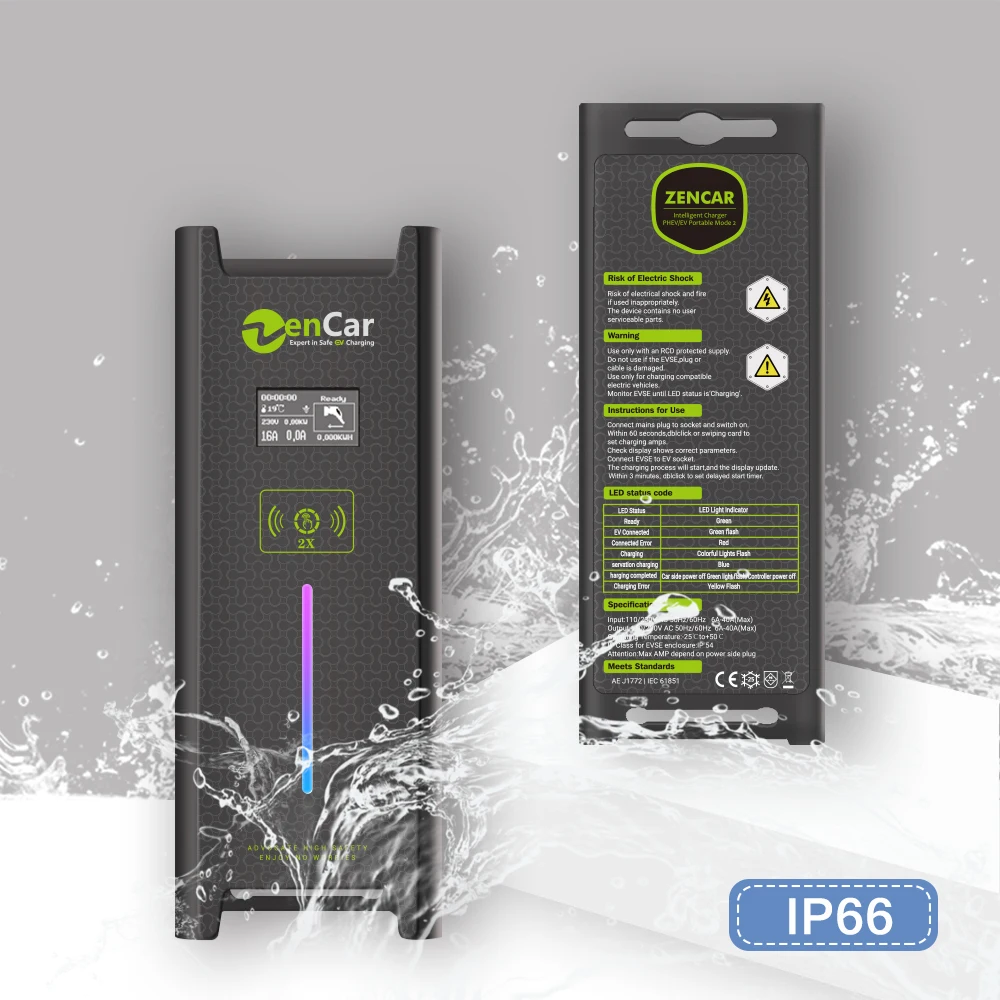 
Portable electric car charger 16A 3.7KW EVSE ev fast charger with IEC 621962-2 connector charging data visible 