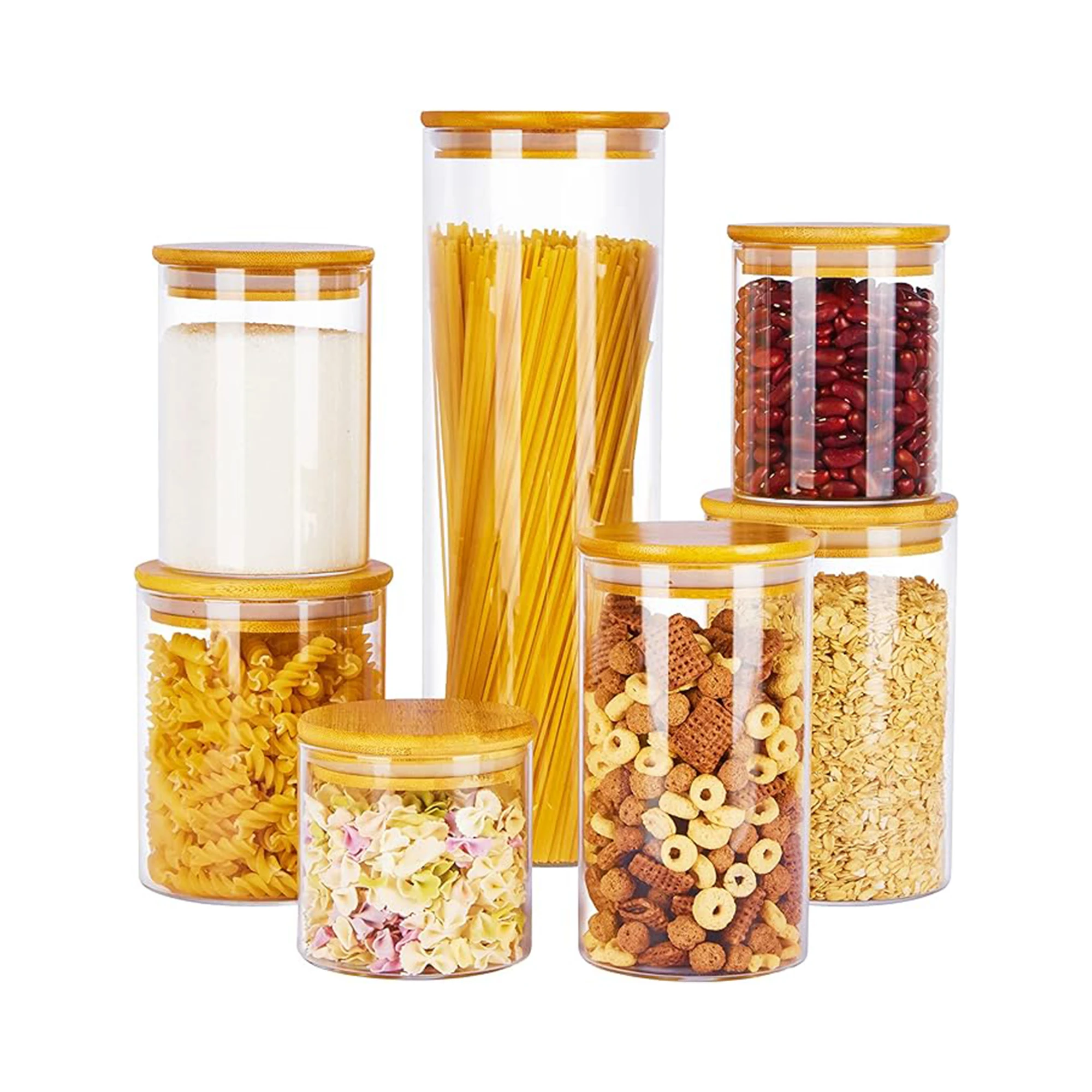 550ml 1100ml 2100ml Large Size Borosilicate Cereal Candy Food Glass Storage Jar Containers With Airtight Bamboo Lid