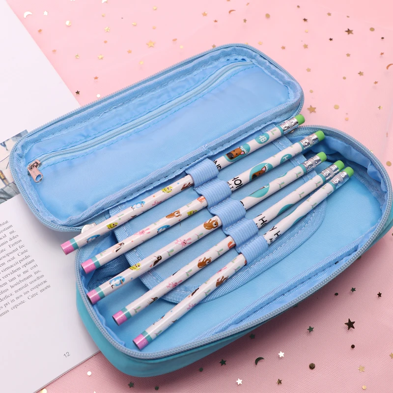 TOPSTHINK Big capacity zipper unicorn liquid fabric portable multi zipper pencil case for kids